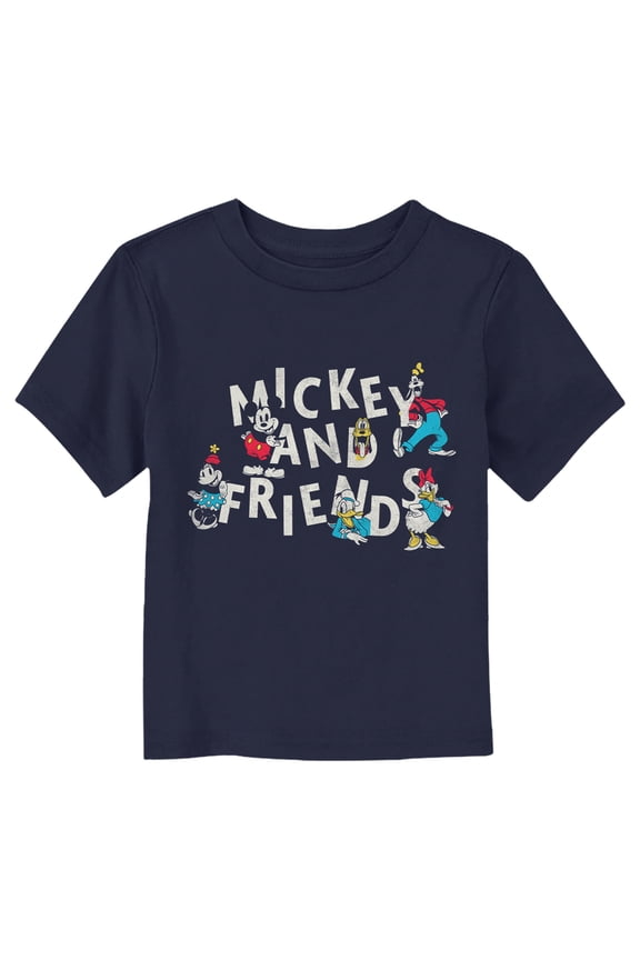 Toddler's Mickey & Friends Retro Original Group Graphic Tee Navy Blue 2T