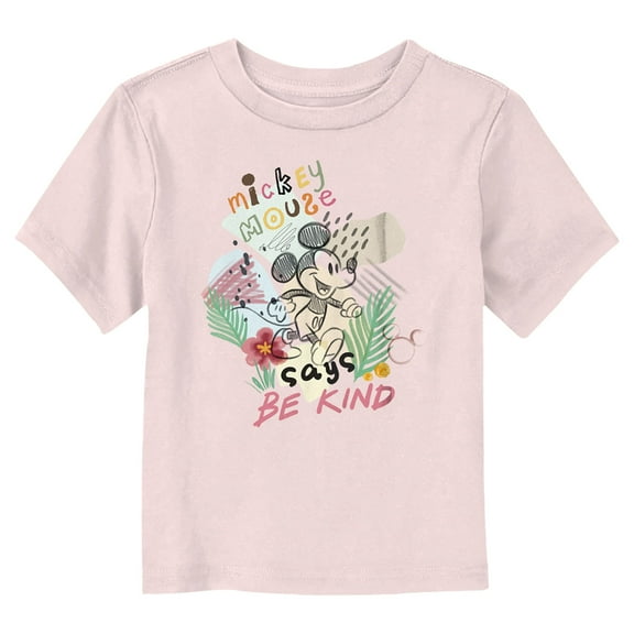 Toddler's Mickey & Friends Says Be Kind Tropical Sketch  Graphic Tee Light Pink 4T