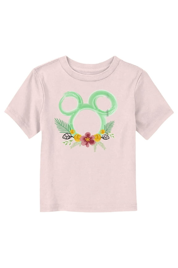 Toddler's Mickey & Friends Watercolor Flower Crown Graphic Tee Light Pink 4T