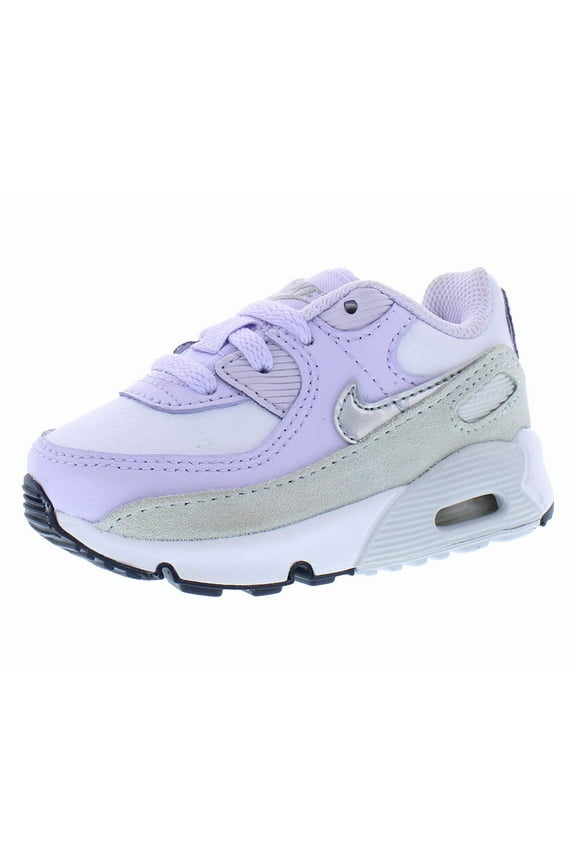 Air Max 90 Leather Infant/Toddler Shoes Size 6, Color: White/Metallic Silver