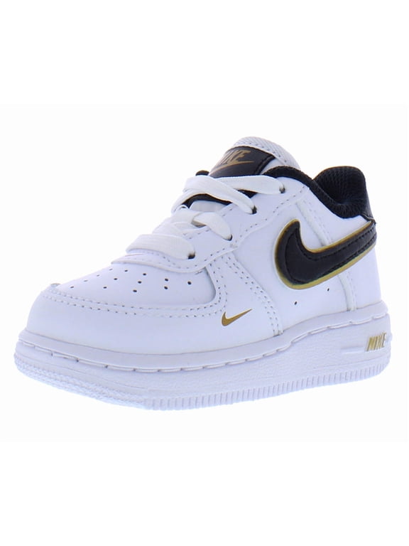 Force 1 LV8 Leather Infant/Toddler Shoes Size 7, Color: White/Black/Metallic Gold