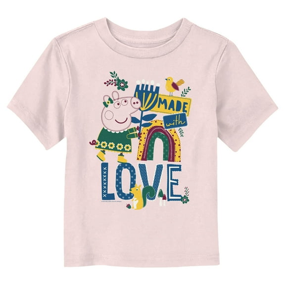 Toddler's Peppa Pig Made with Love Green Embroidery Graphic Tee Light Pink 4T