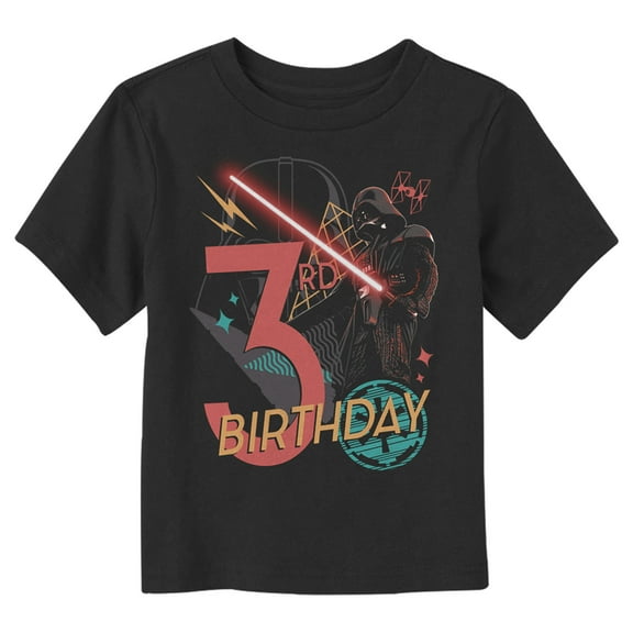 Toddler's Star Wars Darth Vader 3rd Birthday Abstract Background Graphic Tee Black 2T