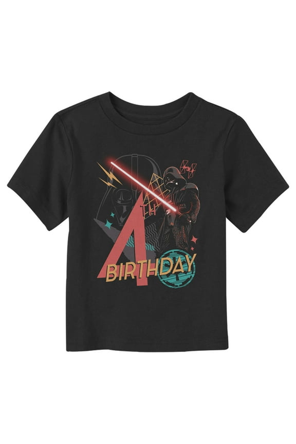 Toddler's Star Wars Darth Vader 4th Birthday Abstract Background Graphic Tee Black 4T