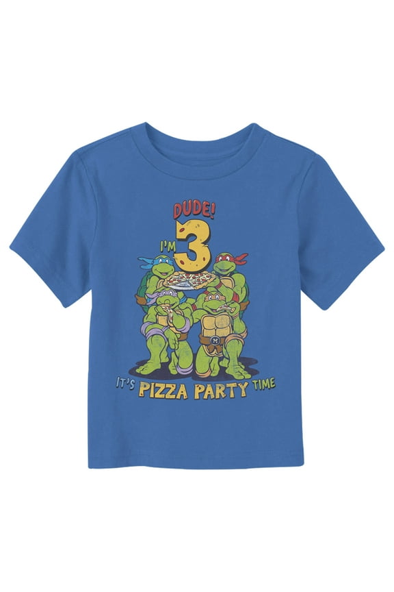 Toddler's Teenage Mutant Ninja Turtles Dude I'm 3 It's Pizza Party Time Graphic Tee Royal Blue 4T