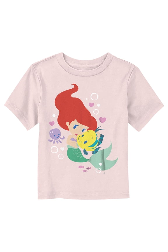 Toddler's The Little Mermaid Ariel Flounder Hug Graphic Tee Light Pink 4T