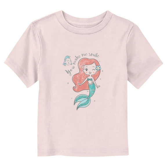 Toddler's The Little Mermaid Ariel and Flounder You Make Me Smile Graphic Tee Light Pink 4T