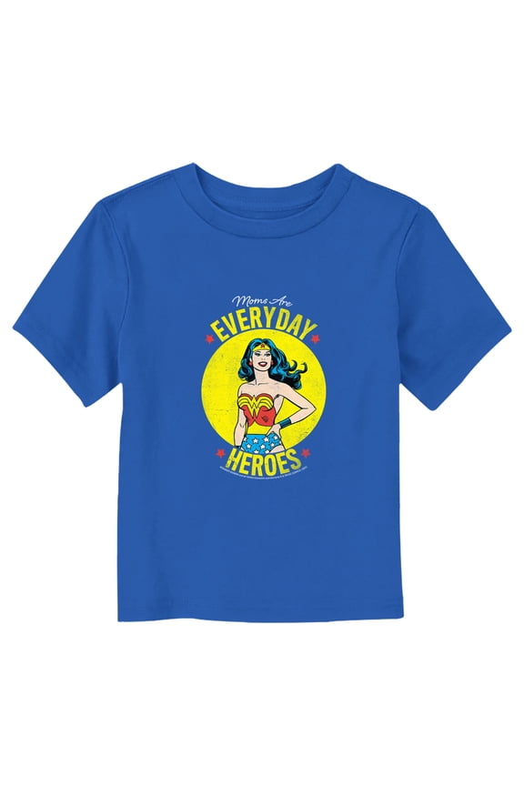 Toddler's Wonder Woman Retro Moms Are Everyday Heroes Graphic Tee Royal Blue 4T