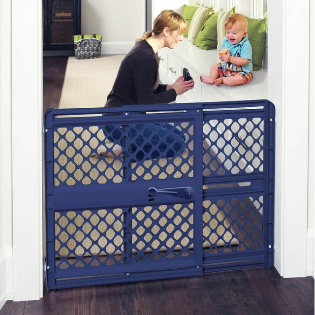 Toddleroo by North States 26"-42" Supergate Classic Baby Safety Gate, Color Navy, Plastic Material, Ages 0+