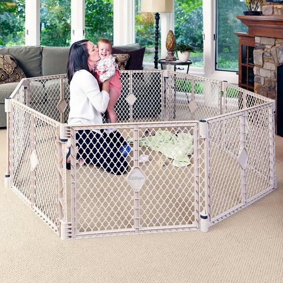 Toddleroo Superyard Indoor & Outdoor 8-Panel I Baby Play Yard, Sand