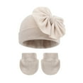 thumbnail image 1 of Toddlers 2 Piece Hat & Glove Sets 0-6M Newborn Boys Girls Cute Chunky Knitted Thermal Warm Solid Color Bowknot Beanies Hats Mittens Gloves Set, 1 of 3