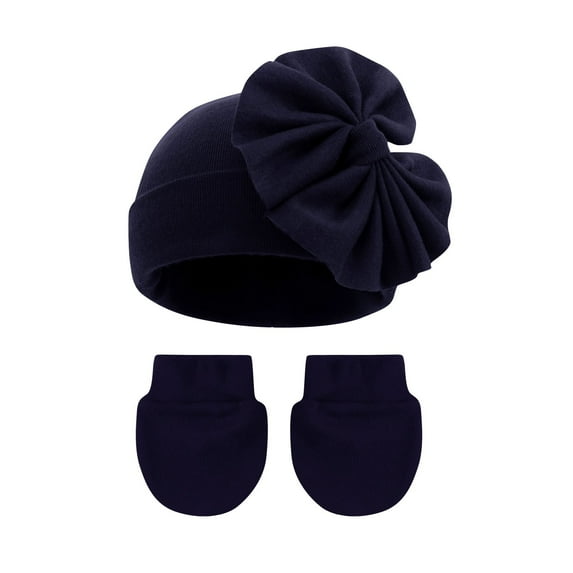 Toddlers 2 Piece Hat & Glove Sets 0-6M Newborn Boys Girls Cute Chunky Knitted Thermal Warm Solid Color Bowknot Beanies Hats Mittens Gloves Set