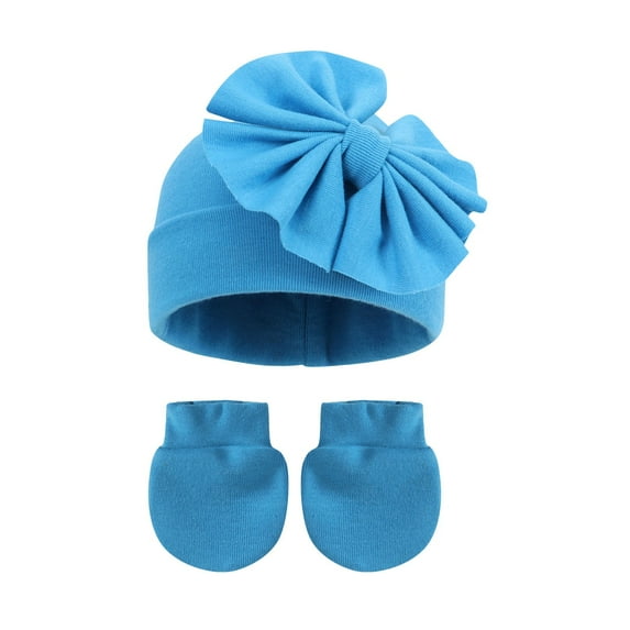 Toddlers 2 Piece Hat & Glove Sets 0-6M Newborn Boys Girls Cute Chunky Knitted Thermal Warm Solid Color Bowknot Beanies Hats Mittens Gloves Set