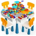 thumbnail image 1 of Toddlers Activity Table 7 in 1 Kids Activity Table and Chairs Set with 152Pcs Large Marble Run Building Blocks, Sand/Water Table, Kids Learning Play Table Toys for Girls Boys Toddler,Dark Blue, 1 of 14