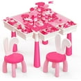 thumbnail image 1 of Toddlers Activity Table 7 in 1 Kids Activity Tables and Chairs Set with 152Pcs Large Marble Run Building Blocks, Sand/Water Tables, Kids Learning Play Table Toys for Girls Boys Toddler Pink, 1 of 14