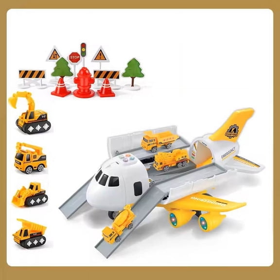 Toddlers Airplane Toys with Sound Lights, Plane Truck Set with Cars for Kids Ages 3+ Birthday Gifts
