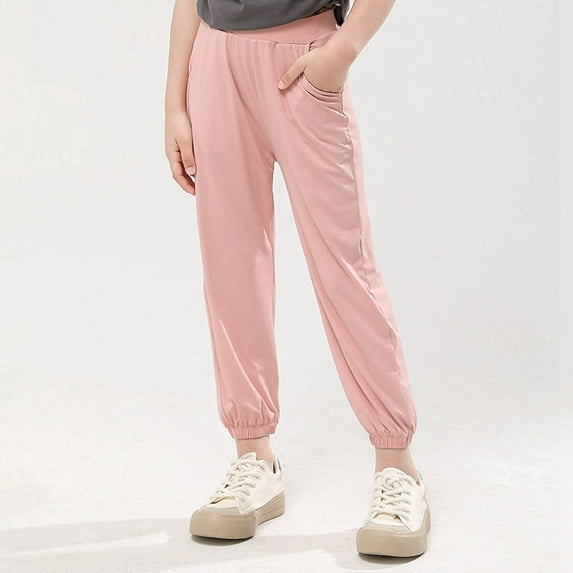 Toddlers And Little Girls Summer Thin Stretch Solid Color Multi-Color Sweatpants 2-10Y.