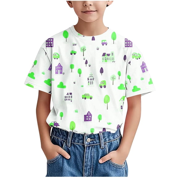 Toddlers Baby Boys T-Shirts Summer Casual Graphic Tees Short Sleeve Tops School Outdoor Fashion Outfits, Green, 6 Years