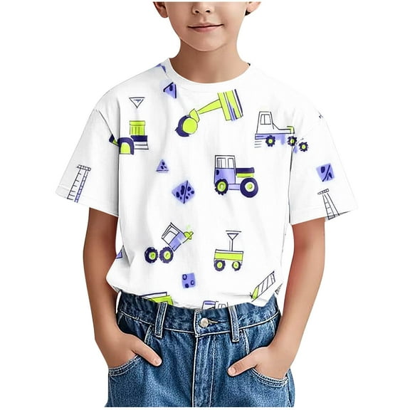 Toddlers Baby Boys T-Shirts Summer Casual Graphic Tees Short Sleeve Tops School Outdoor Fashion Outfits, Green, 8 Years