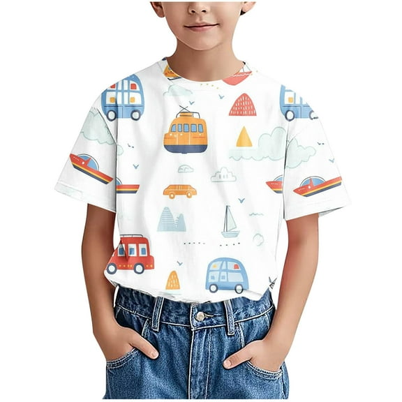 Toddlers Baby Boys T-Shirts Summer Casual Graphic Tees Short Sleeve Tops School Outdoor Fashion Outfits, Sky Blue, 8 Years