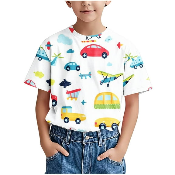 Toddlers Baby Boys T-Shirts Summer Casual Graphic Tees Short Sleeve Tops School Outdoor Fashion Outfits, Yellow, 8 Years