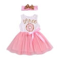 thumbnail image 1 of Toddlers Baby Girls Birthday Dress Outfits Sleeveless Vest Cute Letter Mesh Splicing Tutu Skirt +Bow Headband, 1 of 9