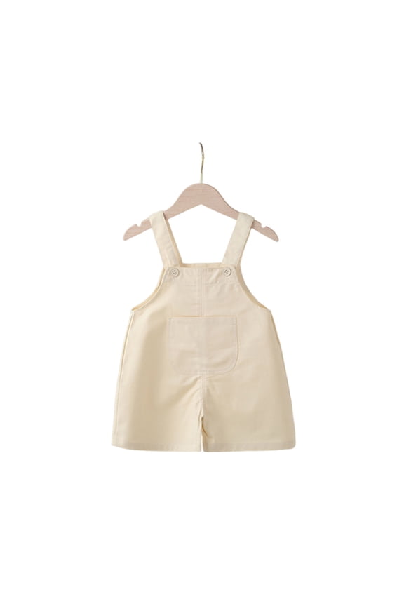 Toddlers Bib Short Overalls 0-3T Baby Boys Girls Soft Cotton Pleated Front Shortalls Infants Clothes (6-12M, Beige 01)