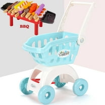 Toddlers Blue Big 2-Layer Toy Shopping Cart W/Multicolor BBQ Grill Playset for Kids Girls Boys 3Y 