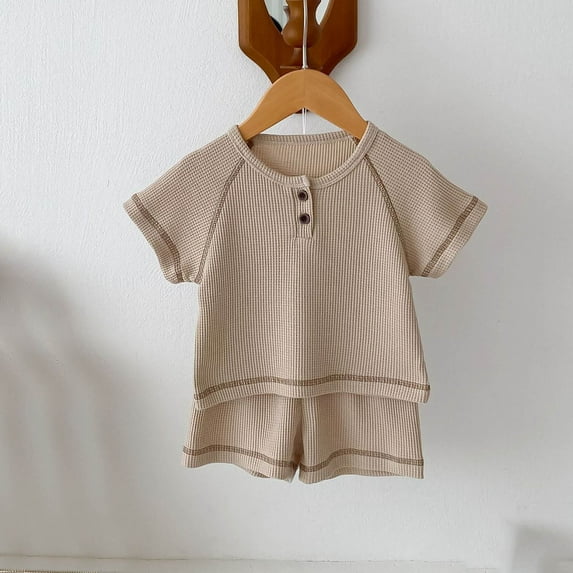 Toddlers Boys 2 Piece Outfits Sets 4M-3Y Newborn Kids Casual Solid Short Sleeve Tops and Shorts Comfort Going-Out Loungewear Set