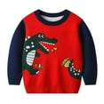 thumbnail image 1 of Toddlers Boys Girls Cartoon Dinosaur Print Knitted Sweater Kids Fall Winter Warm Casual Long Sleeve Pullover Knitwear Top Clothes, Red, 1 of 10