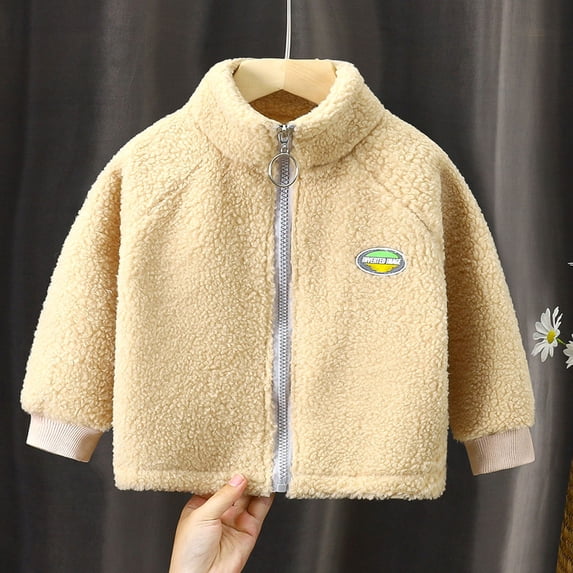 qILAKOG Toddlers Boys Girls Sherpa Fleece Zip Jacket Children's Teddy Fleece Top Zipper Jacket With Flannel Double-Sided Fleece Top Jacket Beige 4 Years