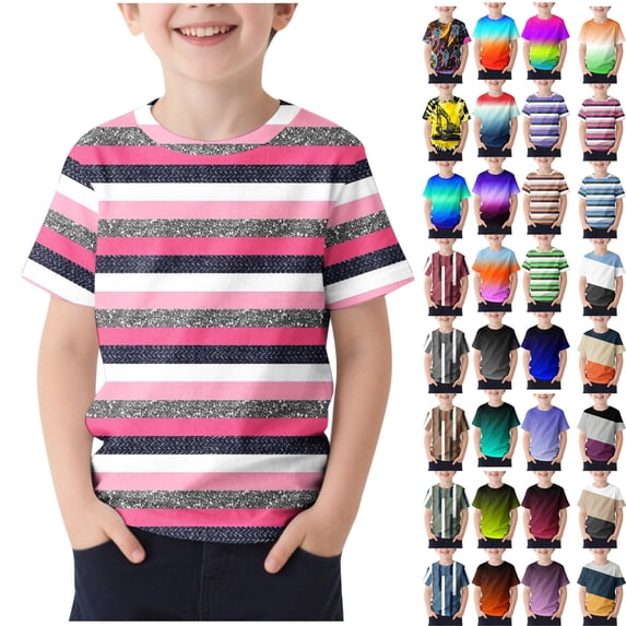 Toddlers Boys Striped T-Shirts Short Sleeve Summer Casual Cute Fashion Pullover Tops Crew Neck Loungewear Going Out Outdoor Lightweight Outfits