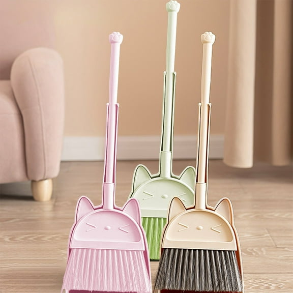 Toddlers Brooms and Dustpan Set,Cleaning Supplies with Stainless Steel Handle,Adjustable Card Slot,Protective PVC Joints,Fun Shapes to Cultivate Good Habits,Ideal for Home,Office,or Play