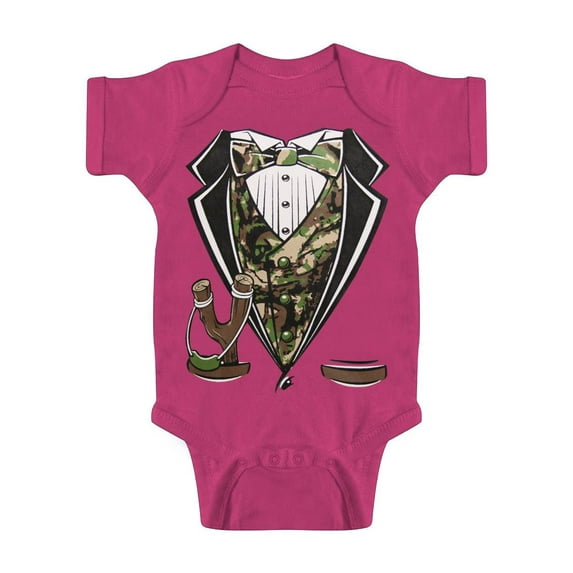 Toddlers Camo Tuxedo Bodysuit - Hot Pink - 12 Months