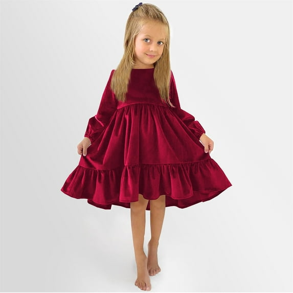 Toddlers Dresses Flower Girl Dresses for Wedding Long Sleeve Tulle Dress Girl Party Dress Kids Red Dress for Girls Holiday Dress Girls Birthday Dress 11-12 Years