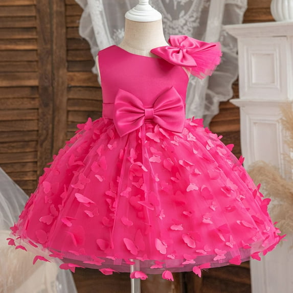 Toddlers Dresses Flower Girl Dresses for Wedding Sleeveless Tulle Dress Party Dresses for Girls Hot Pink Dress Girl Toddler Tutu Dress Birthday Girl Dress 2-3 Years