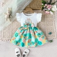 thumbnail image 1 of Toddlers Baby Girls Easter Dresses Ruffle Sleeve Bunny Print Tops Egg Print Skirts Two Piece Dresses for Summer Holiday,Green,24M, 1 of 9
