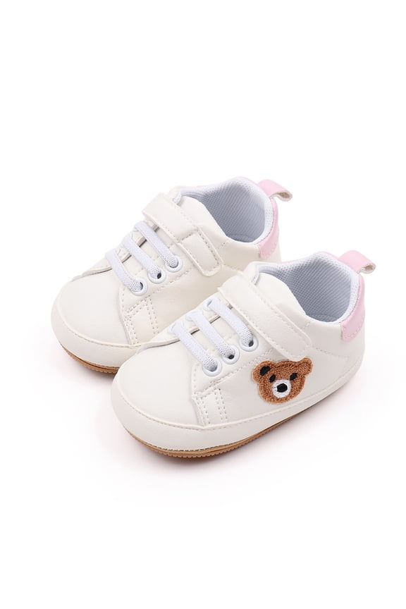 Toddlers First Walking Shoes Baby Prewalkers Antislip PU Leather Shoes Cute Bear Pattern for 0-18 Month Newborns