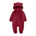 thumbnail image 1 of Toddlers Footed Onesies Zip Up Sherpa Hoodie Baby Boys Girls Romper Bodysuit Soft Plush Cute Warm One Piece Jumpsuit (3-6 Months, Wine), 1 of 4