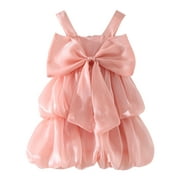 Toddlers Girls Baby Sleeveless Bowknot Solid Color Princess Dress Dance Party Dresses Clothes Child Sundress Streetwear Kids Dailywear Outwear
