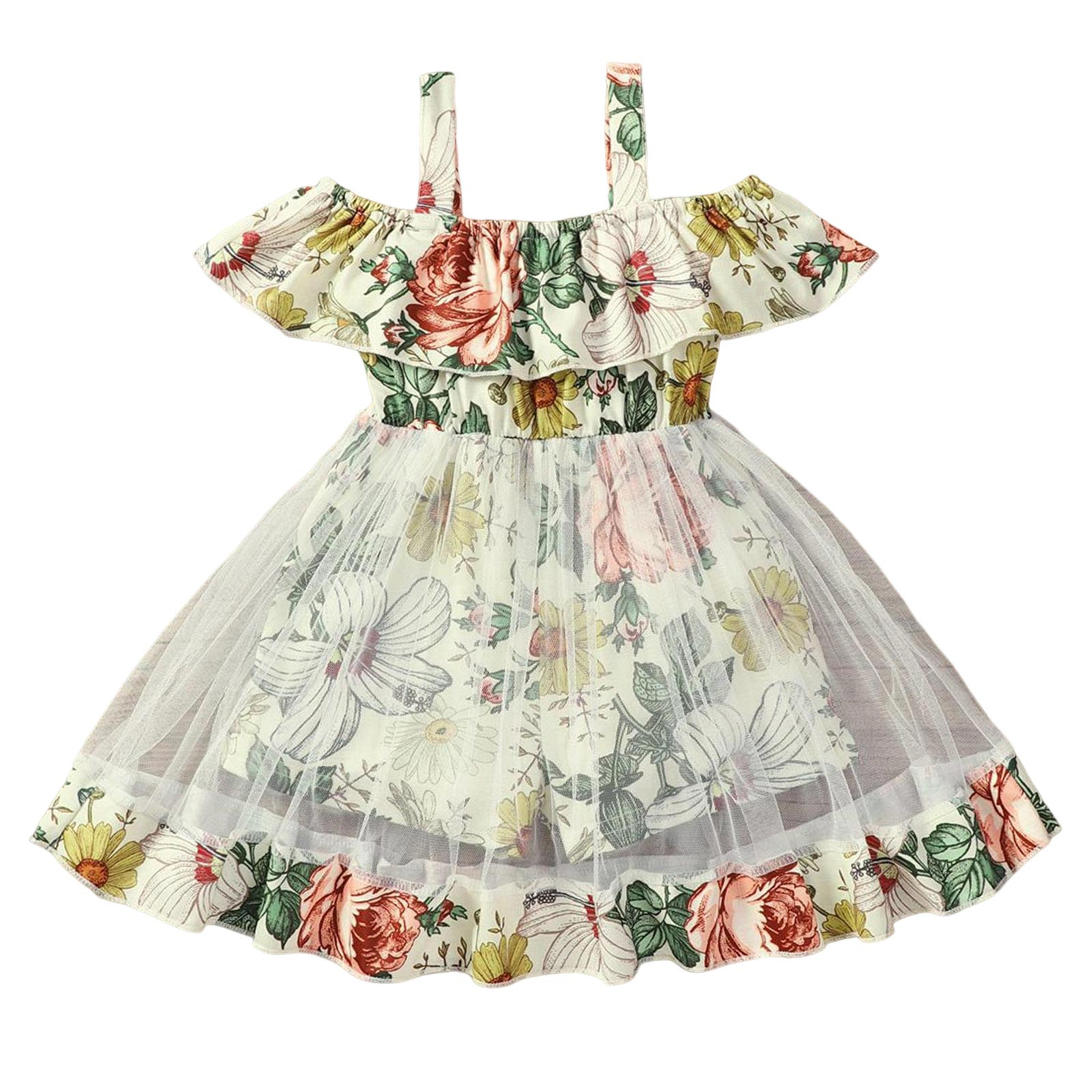 Toddlers Girls Baby Sleeveless Dress Floral Printed Tulle Princess