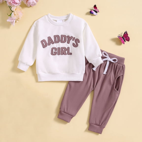 Baby Girl Boy Fall Winter Clothes Crewneck Sweatshirt Letter Print Long Sleeve Sweatshirt 2PC Casual Clothes Set for Child Girl Boy Boy 12-18 Months