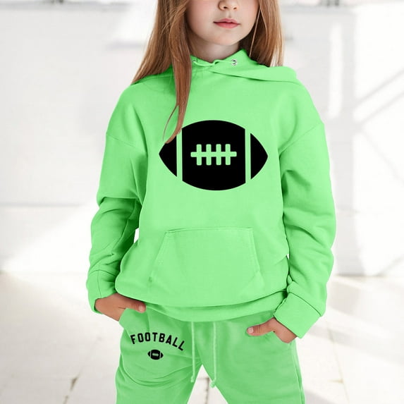 Toddlers Girls Clothes Sets Child Toddler Boys Girls Long Sleeve Rugby Prints Warm Hoodie Pullover Tops Pants Kids Outfits Sweat Suit Clothes For Teens