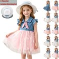 thumbnail image 1 of Toddlers Girls Dresses with Matching Straw Hat 2 Piece Set Mesh Patch Sleeveless Cute Midi Dresses A Lined Going out Casual Outfits Set(0.5-3 Years), 1 of 9