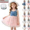 thumbnail image 1 of Toddlers Girls Dresses with Matching Straw Hat 2 Piece Set Mesh Patch Sleeveless Cute Midi Dresses A Lined Going out Casual Outfits Set(0.5-3 Years), 1 of 9