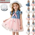 thumbnail image 1 of Toddlers Girls Dresses with Matching Straw Hat 2 Piece Set Mesh Patch Sleeveless Cute Midi Dresses A Lined Going out Casual Outfits Set(0.5-3 Years), 1 of 8