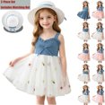 thumbnail image 1 of Toddlers Girls Dresses with Matching Straw Hat 2 Piece Set Mesh Patch Sleeveless Cute Midi Dresses A Lined Going out Casual Outfits Set(0.5-3 Years), 1 of 9