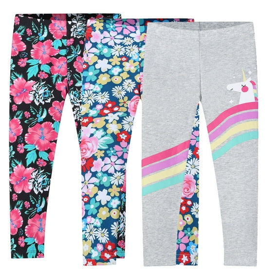 Toddlers Girls Leggings 3-Pack Set Cotton Casual Solid Printing Stretch Tights Pants for Kids 2-7 Years