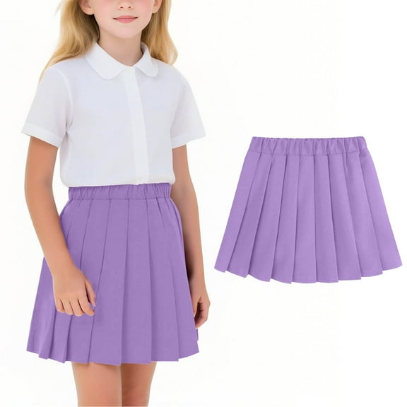 Toddlers Girls Pleated Skirts Solid Color Uniform Skirt for Kids with Lined Shorts for Anti-Flash Pleated Skirts Versatile Preppy Style Elastic Waist Performance Skirt for Girls