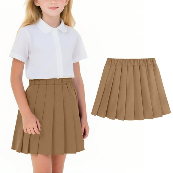 Toddlers Girls Pleated Skirts Solid Color Uniform Skirt for Kids with Lined Shorts for Anti-Flash Pleated Skirts Versatile Preppy Style Elastic Waist Performance Skirt for Girls